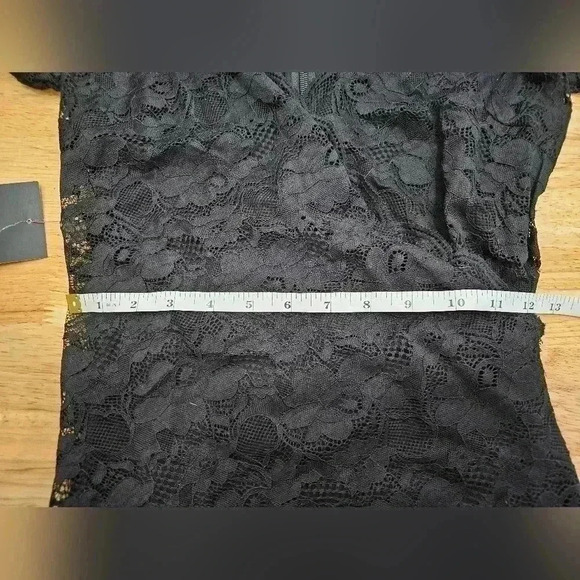 Bebe Women's S Black Surplice Asymmetrical is Hem Lace Dress NWT - Picture 6 of 13